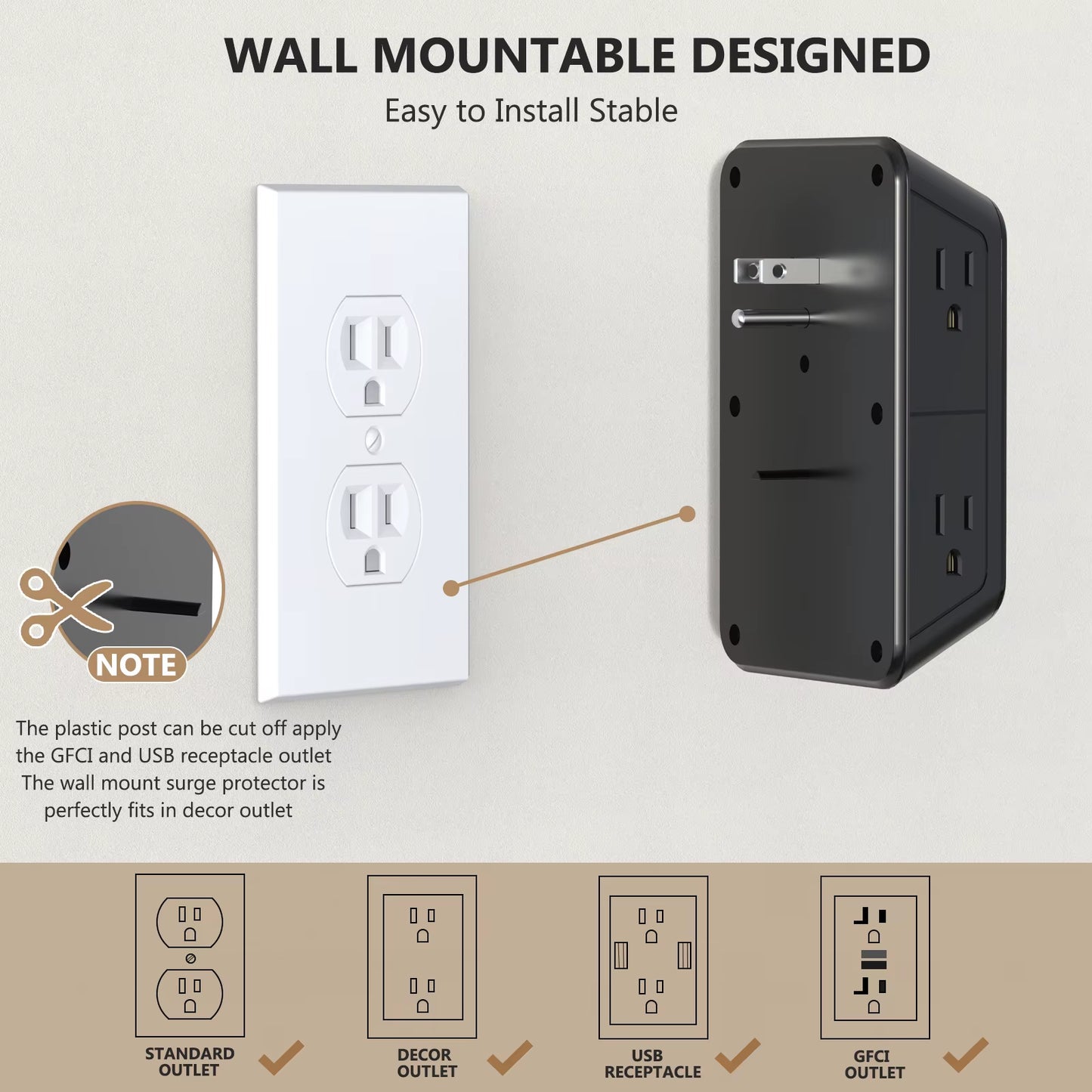 10-In-1 US Plug Power Strip,Surge Protector 6 AC Outlets 2 USB 2 Type-C,Desktop Charging Station for Home Office Kitchen Bedroom